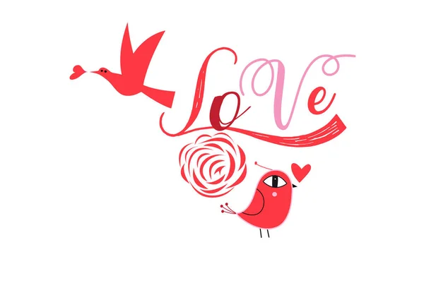 Φωτεινή ευχετήρια κάρτα για την Ημέρα του Αγίου Βαλεντίνου με τα πουλιά — Διανυσματικό Αρχείο