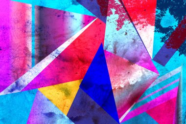 Geometrik nesnelerle farklı şekillerde suluboya retro arkaplan