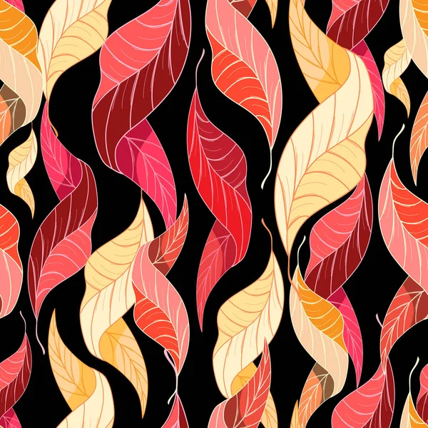 Autumn Seamless Pattern Multicolored Leaves Dark Background — Stock Vector