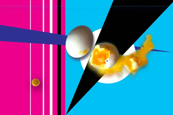 Imagem Pop Art Com Ovos Objetos Geométricos Arte Cartaz Com — Fotografia de Stock