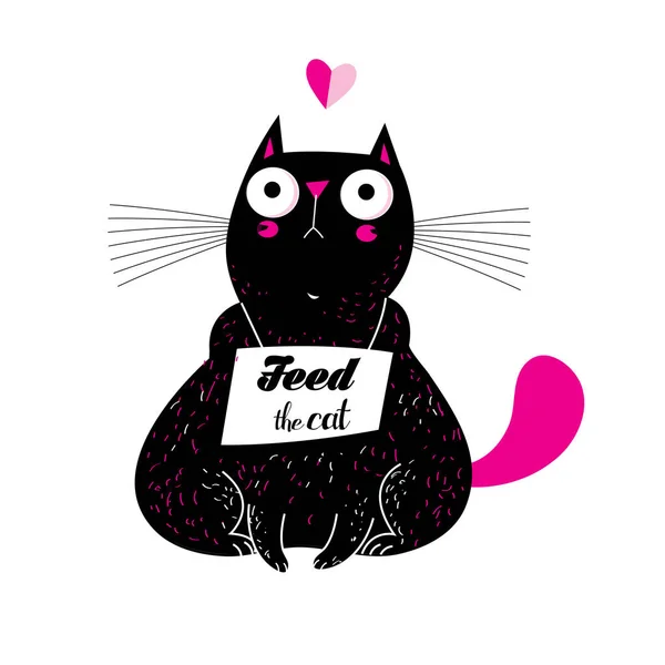 Vector Illustratie Van Een Mooie Grappige Kat Met Een Voedselposter — Stockvector