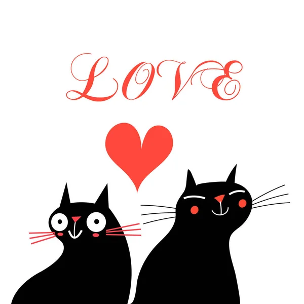 Strahlend Fröhliche Grußkarte Mit Einem Liebevollen Porträt Von Katzen Zum — Stockvektor
