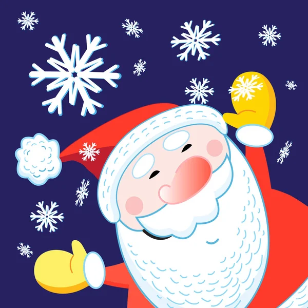 Biglietto Auguri Natalizio Con Babbo Natale Sullo Sfondo Dei Fiocchi — Vettoriale Stock