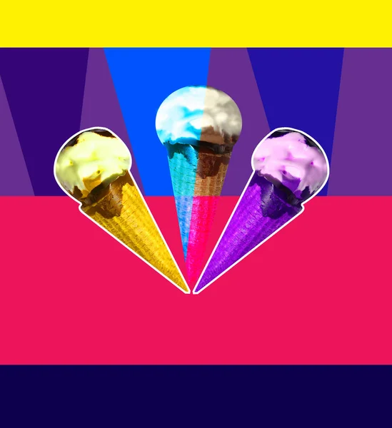 Поп Арт Иллюстрация Прекрасного Макро Вкусного Ретро Мороженого Неоновом Свете — стоковое фото
