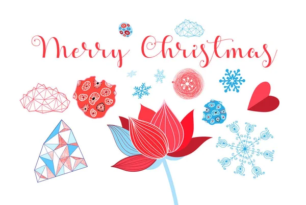 花と幸せなクリスマスグリーティングカード — ストックベクタ