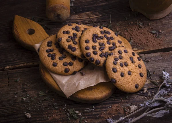 Choco Cookies Rustic Background — Stock Photo, Image