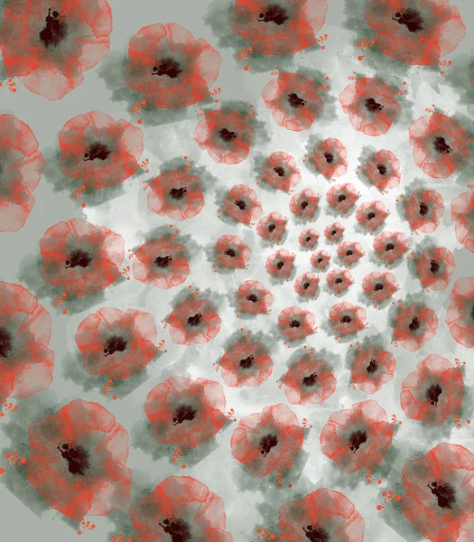 Зрелищная цветочная спираль маков, акварельная композиция — стоковое фото