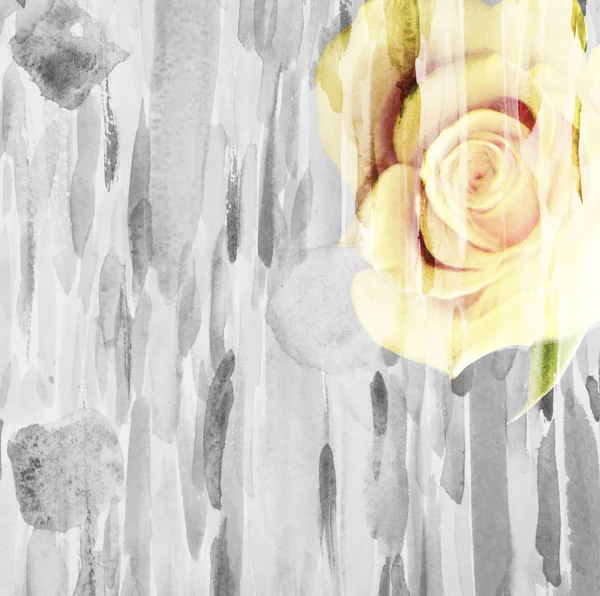 Escénico fondo de flores de acuarela con rosas amarillas, hecho con —  Fotos de Stock
