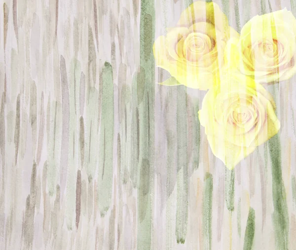 Sarı güller ile doğal suluboya çiçek arka plan, ile yapılan — Stok fotoğraf