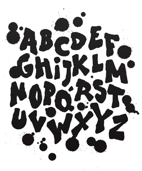 Negro Grungy Fuente Tinta Con Salpicaduras Alfabeto Vectorial — Archivo Imágenes Vectoriales