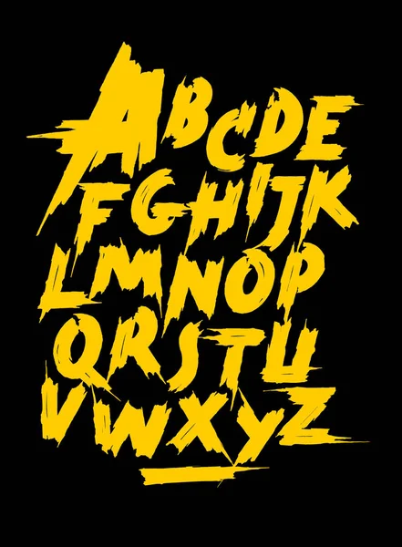 Amarillo Caligrafía Mano Letras Fuente Alfabeto Vectorial — Vector de stock