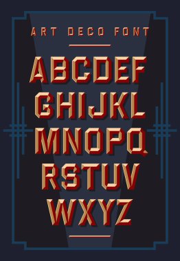 Art deco chiseled alphabet. Retro style. Vector font clipart
