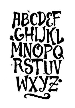 El yazısı, fantezi mürekkep yazı tipi. Vektör alfabesi