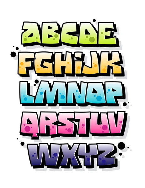 Fonte Graffiti Colorée Avec Des Reflets Des Ombres Alphabet Vectoriel — Image vectorielle