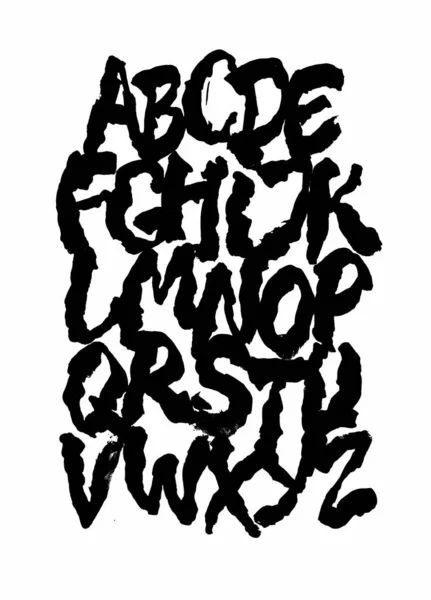 Grungy Καλλιγραφία Χέρι Γράμματα Μελάνι Γραμματοσειρά Πινέλο Διανυσματικό Αλφάβητο — Διανυσματικό Αρχείο