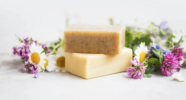 Natural soap bars with essential oils and medicinal plants extracts, handmade natural soap