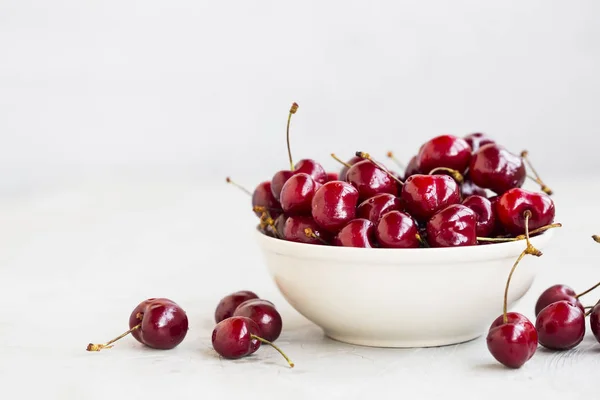 Fresh Organic Tasty Cherries Bowl Summer Ripe Fruits — Stock Photo, Image