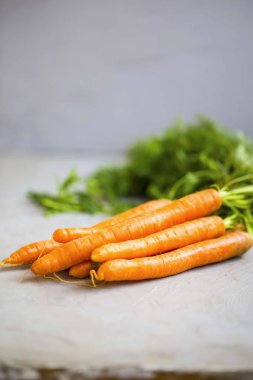 Taze bio doğal havuç beton zemin üzerine sağlıklı bio sebze hasat yığın.