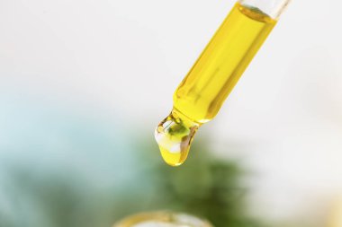 Uçucu yağ pipet closeup bırakarak, aromaterapi essent