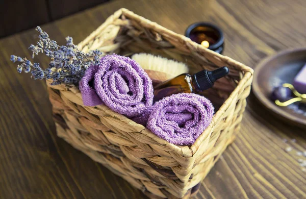 lavender spa composition, home spa day with lavender products, t