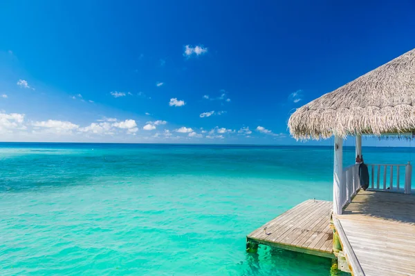 Niesamowity Marzycielski Widok Morze Molo Oceanie Indyjskim Malediwy Luksusowe Letnie — Zdjęcie stockowe
