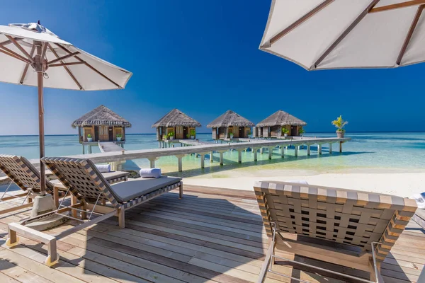 Ilha Das Maldivas Luxuoso Resort Moradias Aquáticas Spa Com Cais — Fotografia de Stock