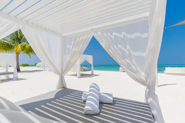 Relaxe Uma Praia Vip Luxo Com Belo Pavilhão Dia Sol — Fotografia de Stock