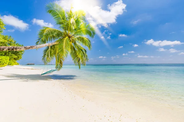 宜人的热带海滩景观 背景或墙纸 为暑假度假目的地设计旅游理念 马尔代夫海滩概念 — 图库照片