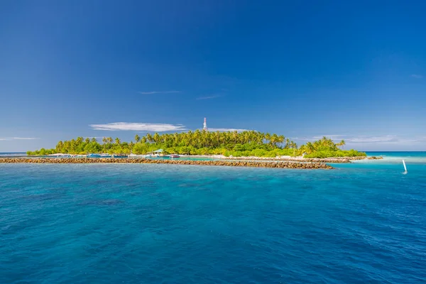 Motorboote Ankern Lokalen Hafen Von Dhigurah Island Auf Den Malediven — Stockfoto