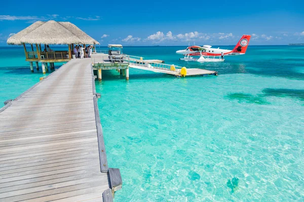 Ari Atoll Maldives 2018 Maldives Seaplane Luxury Resort Wooden Jetty — 图库照片