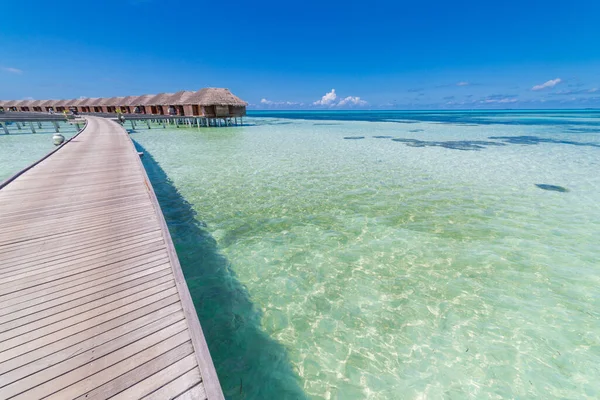 Paysage Panoramique Plage Maldives Panorama Tropical Villa Luxe Avec Jetée — Photo
