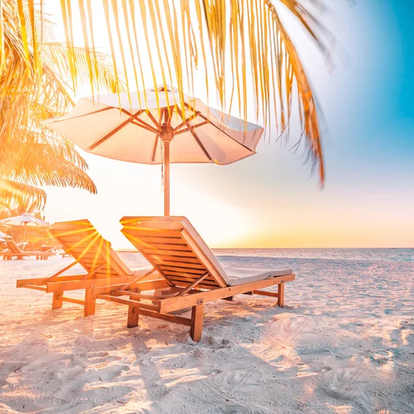 Prachtig Strand Stoelen Het Zandstrand Bij Zee Zomervakantie Vakantie Concept — Stockfoto