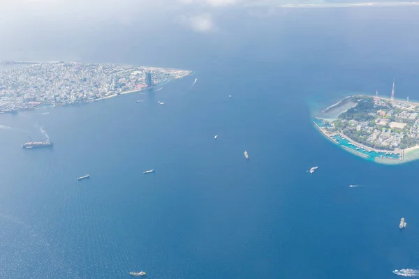 Hauptstadt Der Malediven Männlich Luftlandschaft Und Meereslandschaft Flughafeninsel Und Hauptinsel — Stockfoto