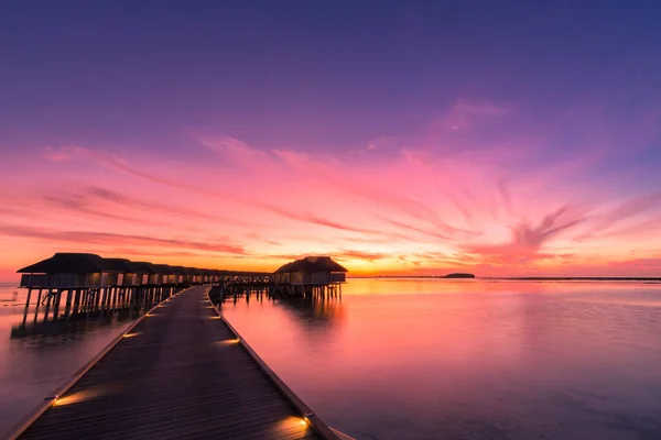 Amazing Sunset Panorama Maldives Luxury Resort Villas Seascape Soft Led — Stock Photo, Image