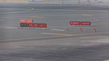 Airport Taxiway sign. Sign markings on taxiway for direction at airport clipart
