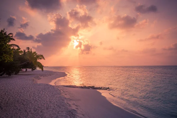 Close Sea Beach Colorful Sunset Sky Пляжный Пейзаж Пустой Тропический Стоковое Фото