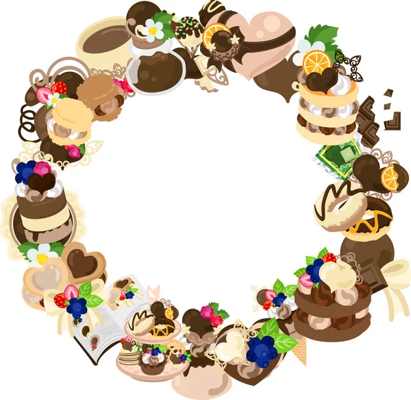 Καρέ Που Είναι Κατασκευασμένο Διάφορα Διάφορα Προϊόντα Σοκολάτας Γλυκά — Διανυσματικό Αρχείο