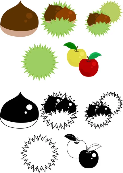 Los Iconos Lindos Castaño Manzana — Vector de stock