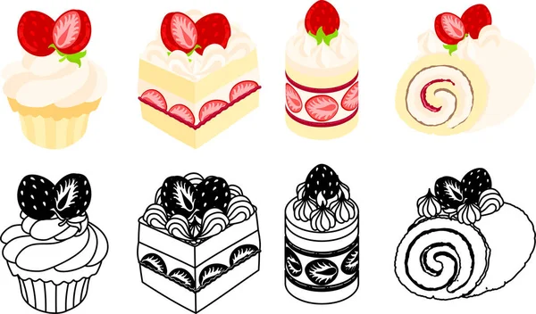 Los Iconos Lindos Varios Pasteles — Vector de stock