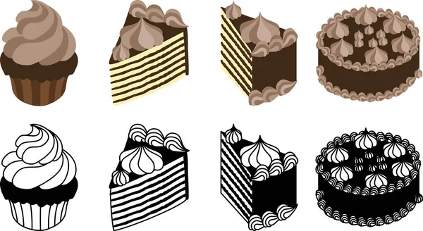 Χαριτωμένες Εικόνες Του Κέικ Σοκολάτας — Διανυσματικό Αρχείο
