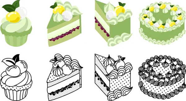 Die Niedlichen Ikonen Des Grünen Teekuchens — Stockvektor