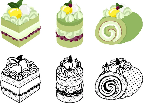 Милі Ікони Різних Зелених Чайних Тортів Ліцензійні Стокові Вектори