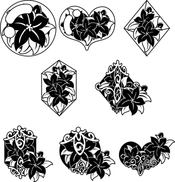 Die Niedlichen Ikonen Von Blumenobjekten Wie Kristallen Oder Juwelen Und — Stockvektor