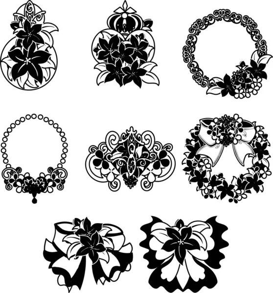 Los Iconos Lindos Objetos Flores Como Perfume Cinta Etc — Vector de stock