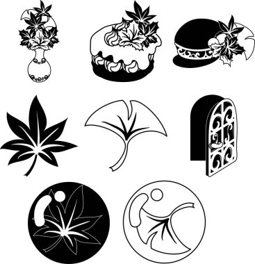 Sonbahar mevsiminin çeşitli şirin ikonları.