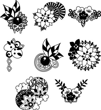 Japon tarzı aksesuarların güzel ve şık ikonları.