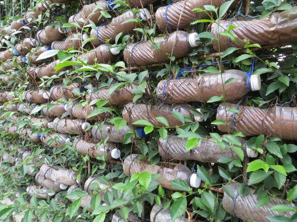 Jakarta Indonésia Junho 2018 Jardim Vertical Com Vasos Garrafas Plástico — Fotografia de Stock