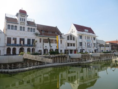 JAKARTA, INDONESIA - July 7, 2018: Old buildings beside Krukut River on Kali Besar, Kota Tua.
