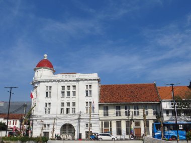 JAKARTA, INDONESIA - July 7, 2018: Old buildings beside Krukut River on Kali Besar, Kota Tua.