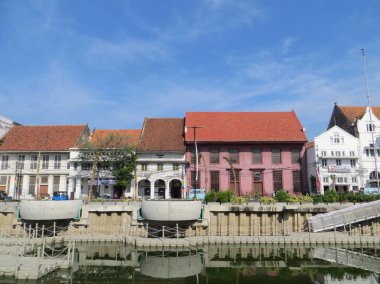 JAKARTA, INDONESIA - July 7, 2018: Old buildings beside Krukut River on Kali Besar, Kota Tua.